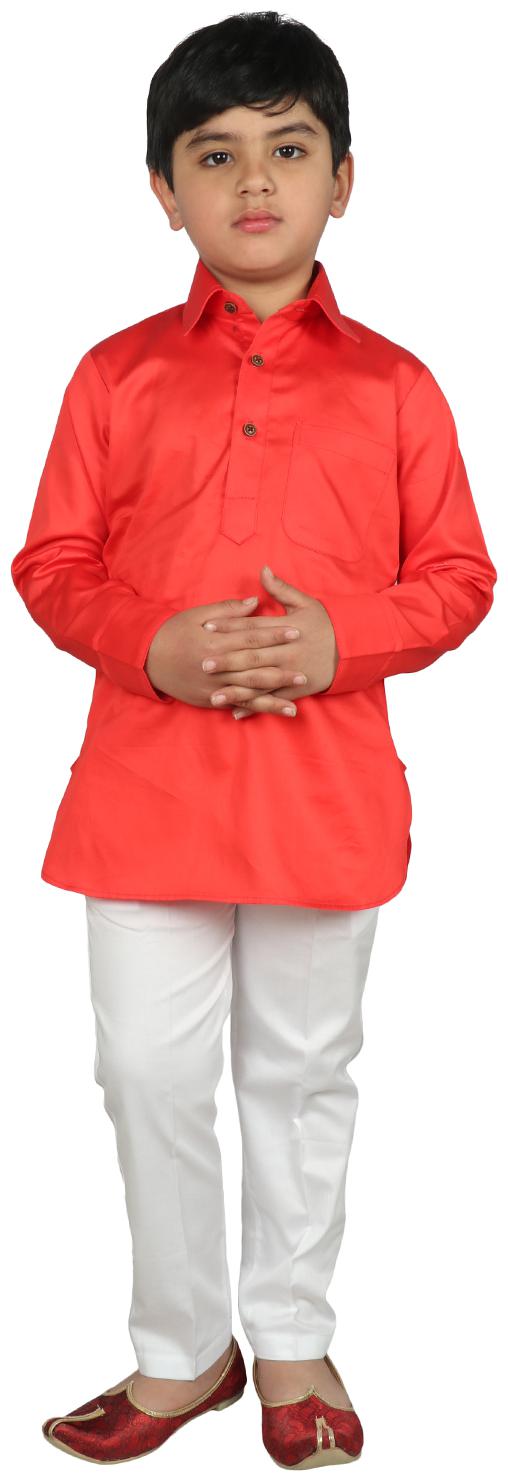 

SG YUVRAJ Boy Cotton blend Solid Kurta pyjama set - Pink White