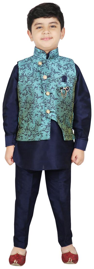 

SG YUVRAJ Boy Art silk Printed Kurta pyjama set - Blue