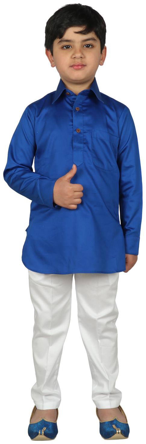 

SG YUVRAJ Boy Cotton blend Solid Kurta pyjama set - Blue White