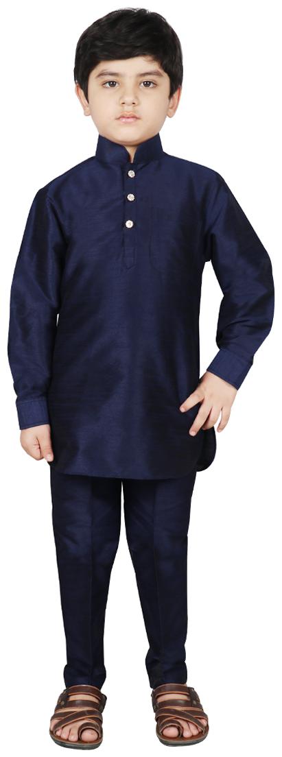 

SG YUVRAJ Boy Raw silk Solid Kurta pyjama set - Blue