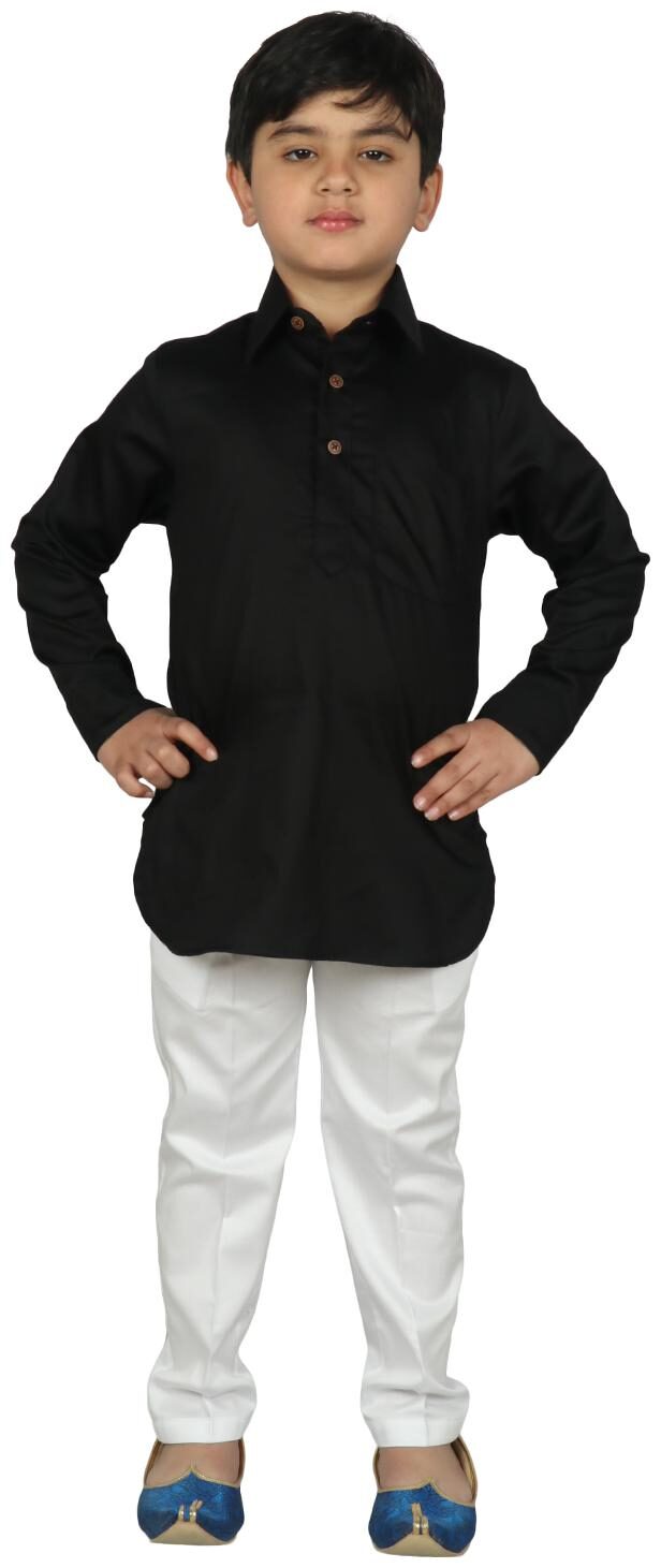 

SG YUVRAJ Boy Cotton blend Solid Kurta pyjama set - Black White