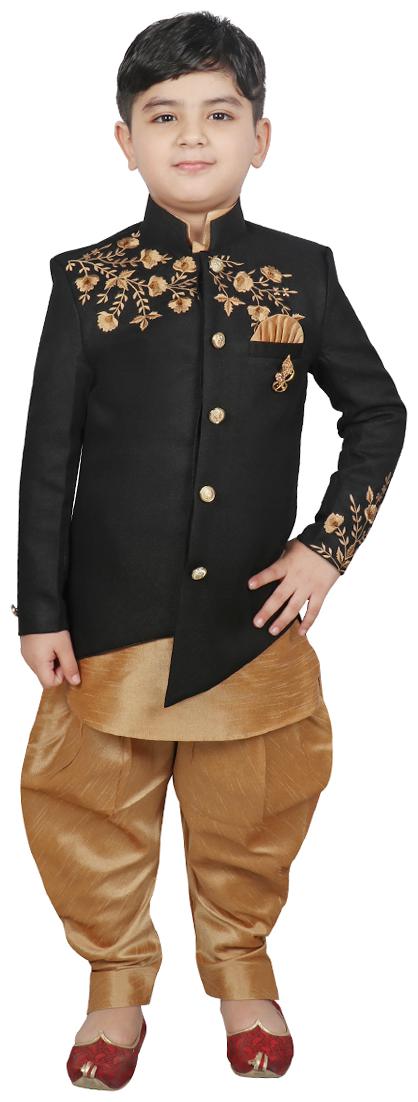 

SG YUVRAJ Boy Cotton Printed Kurta pyjama set - Black Gold