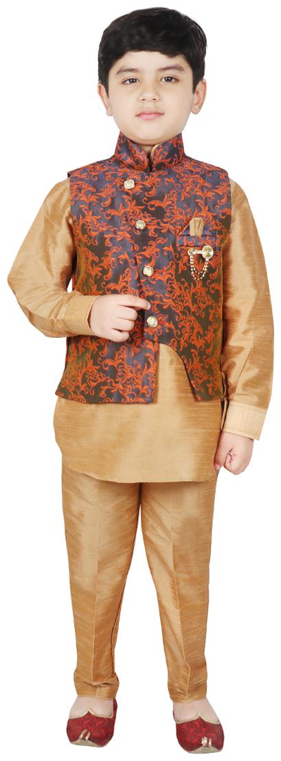 

SG YUVRAJ Boy Art silk Printed Kurta pyjama set - Multi