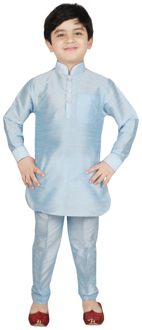 

SG YUVRAJ Boy Raw silk Solid Kurta pyjama set - Blue