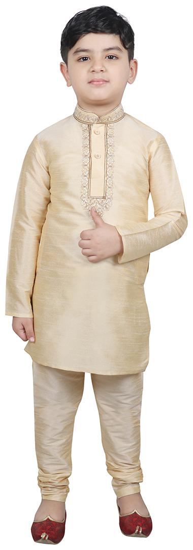 

SG YUVRAJ Boy Cotton Solid Kurta pyjama set - Beige