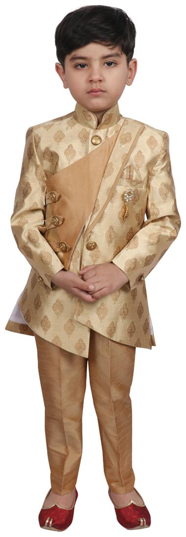 

SG YUVRAJ Boy Brocade Self design Sherwani - Beige