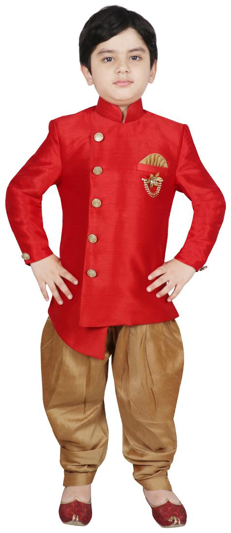 

SG YUVRAJ Boy Polyester Solid Sherwani - Red