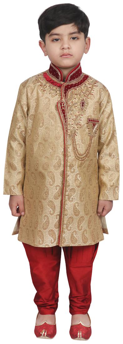 

SG YUVRAJ Boy Brocade Self design Sherwani - Gold