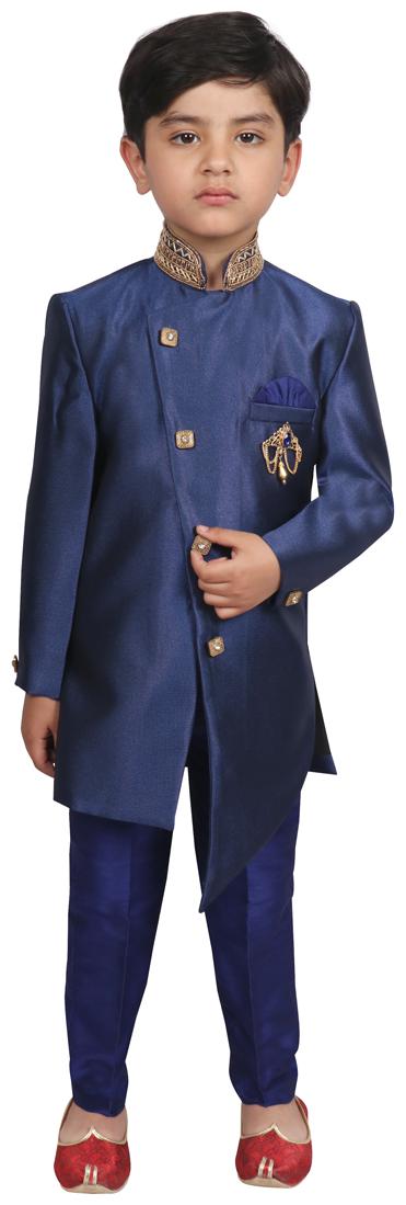 

SG YUVRAJ Boy Polyester Solid Sherwani - Blue