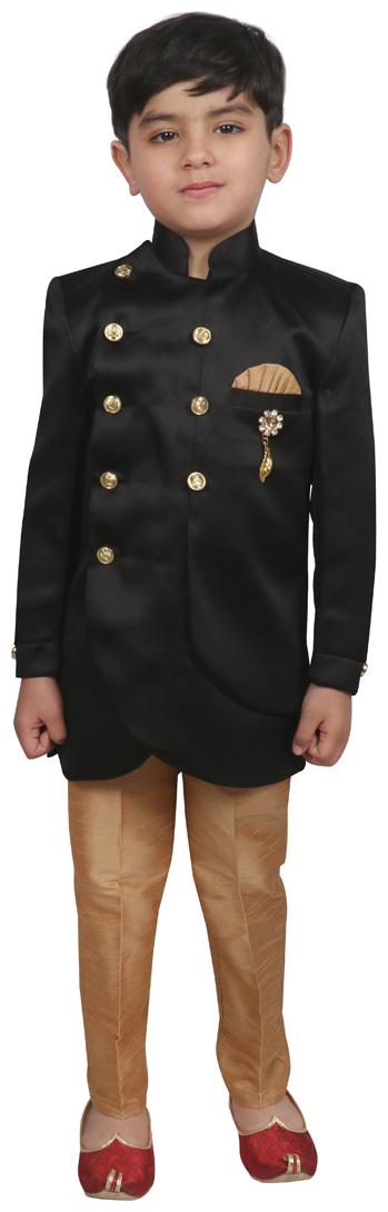 

SG YUVRAJ Boy Polyester Solid Sherwani - Black