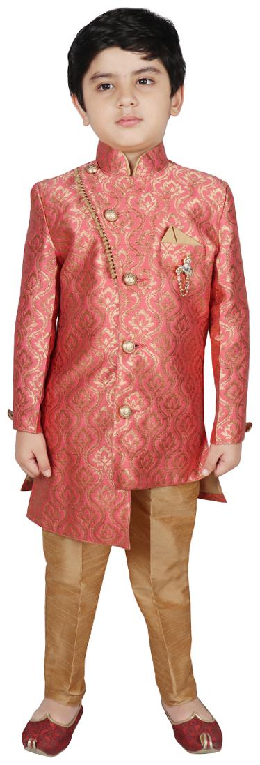 

SG YUVRAJ Boy Brocade Printed Sherwani - Pink Gold