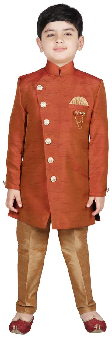 

SG YUVRAJ Boy Art silk Solid Sherwani - Orange