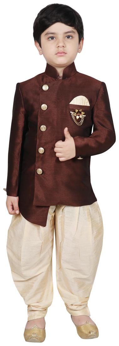 

SG YUVRAJ Boy Polyester Solid Sherwani - Brown