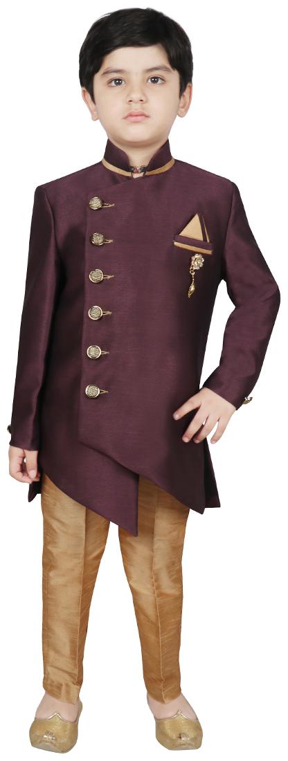 

SG YUVRAJ Boy Polyester Solid Sherwani - Brown