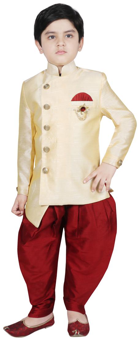 

SG YUVRAJ Boy Polyester Solid Sherwani - Gold