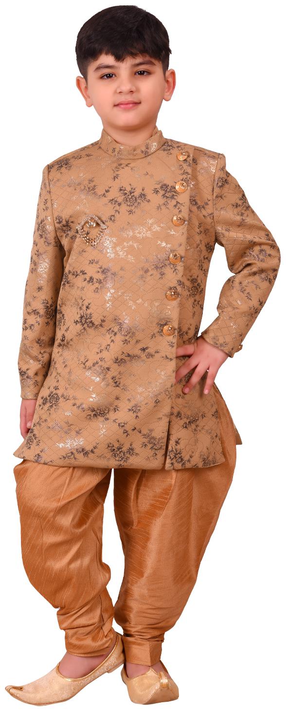 

SG YUVRAJ Boy Art silk Printed Sherwani - Gold