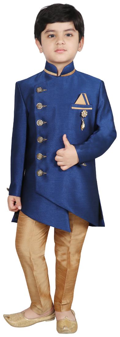 

SG YUVRAJ Boy Polyester Solid Sherwani - Blue