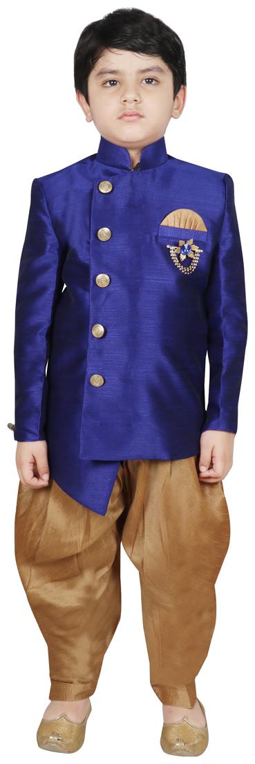 

SG YUVRAJ Boy Polyester Solid Sherwani - Blue