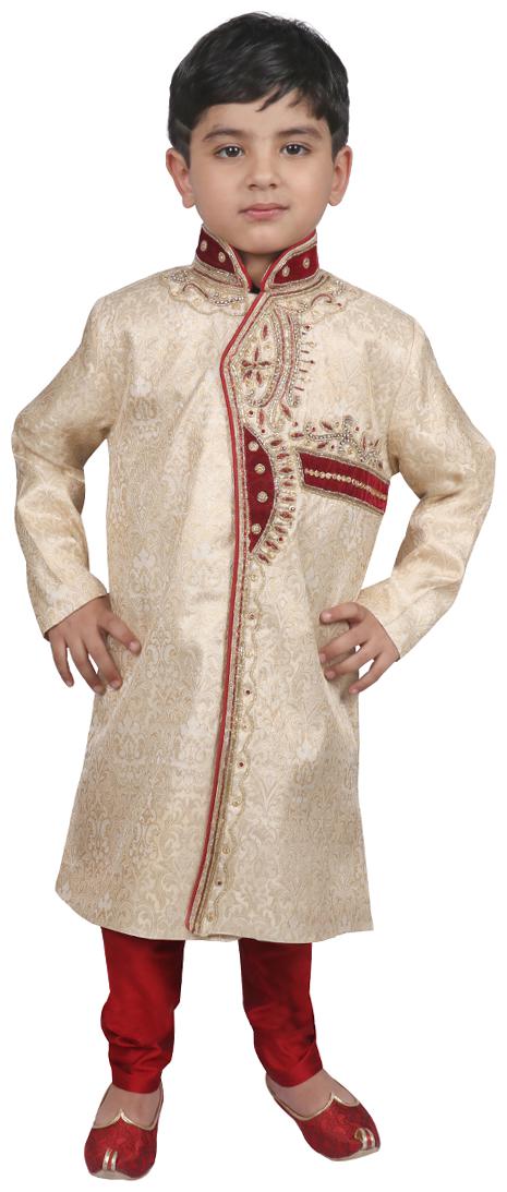 

SG YUVRAJ Boy Cotton blend Embellished Sherwani - Cream