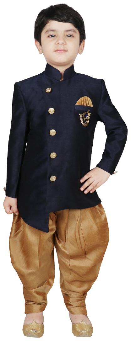 

SG YUVRAJ Boy Polyester Solid Sherwani - Blue