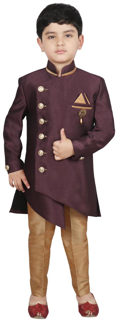 

SG YUVRAJ Boy Polyester Solid Sherwani - Maroon Gold
