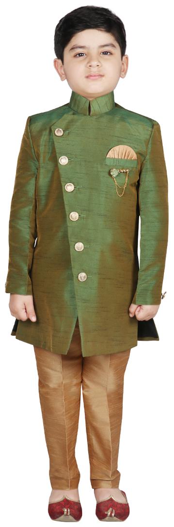 

SG YUVRAJ Boy Art silk Solid Sherwani - Green