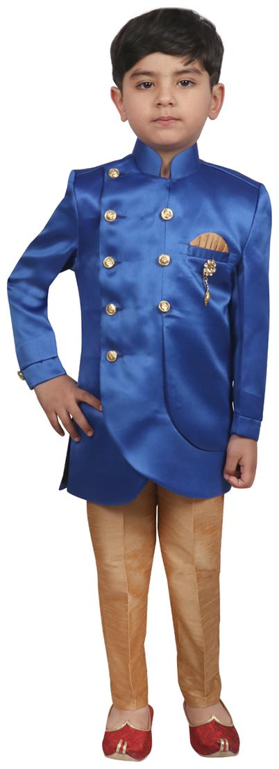 

SG YUVRAJ Boy Polyester Solid Sherwani - Blue