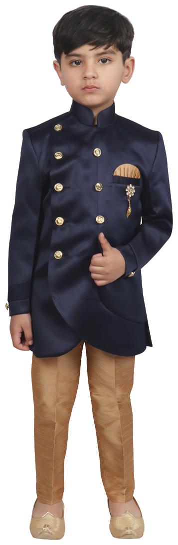

SG YUVRAJ Boy Polyester Solid Sherwani - Blue