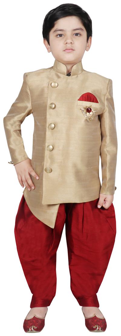 

SG YUVRAJ Boy Polyester Solid Sherwani - Beige
