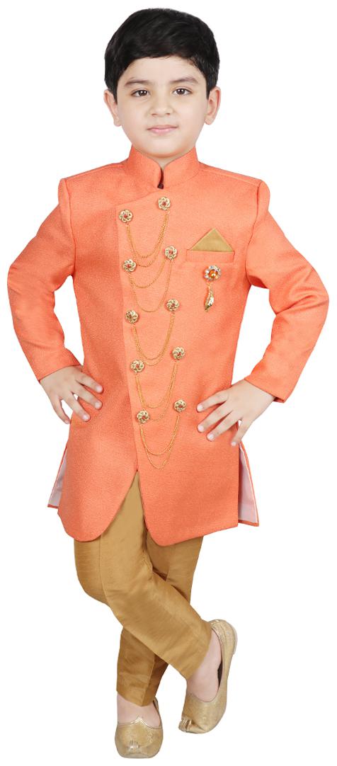 

SG YUVRAJ Boy Polyester Solid Sherwani - Orange Gold