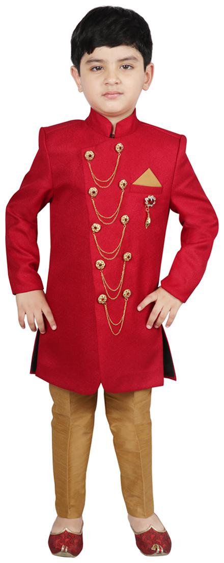 

SG YUVRAJ Boy Polyester Solid Sherwani - Maroon Gold
