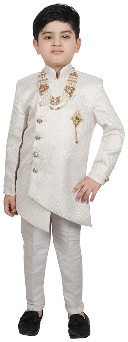 

SG YUVRAJ Boy Cotton blend Embellished Sherwani - White