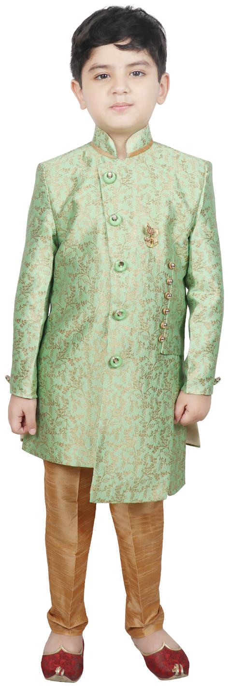 

SG YUVRAJ Boy Polyester Solid Sherwani - Green Gold