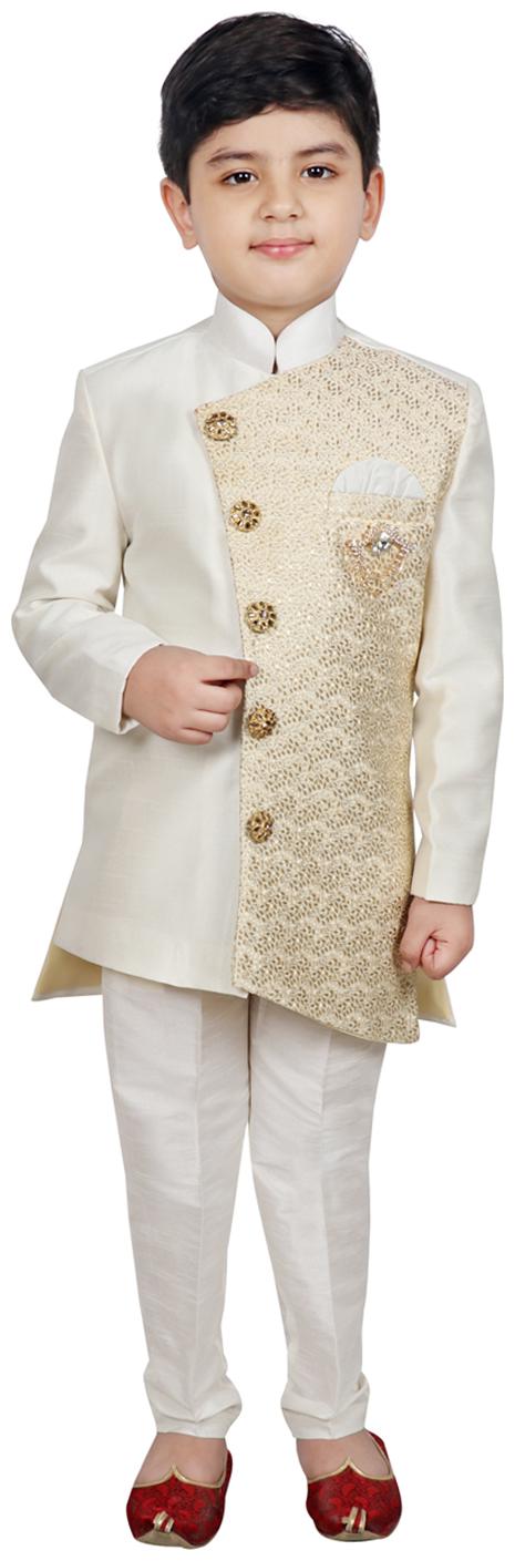

SG YUVRAJ Boy Polyester Solid Sherwani - Cream
