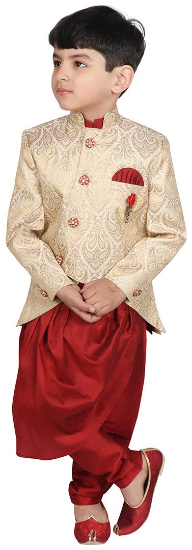 

SGYUVRAJ Boy Raw silk Solid Kurta pyjama set - Red