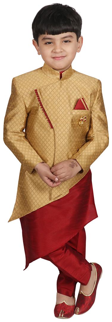 

SGYUVRAJ Boy Raw silk Solid Kurta pyjama set - Red