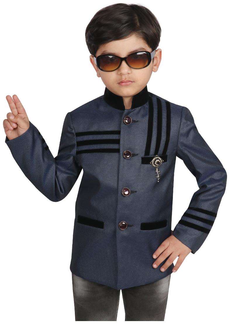 

SGYUVRAJ Boy Polyester Solid Ethnic jacket - Blue