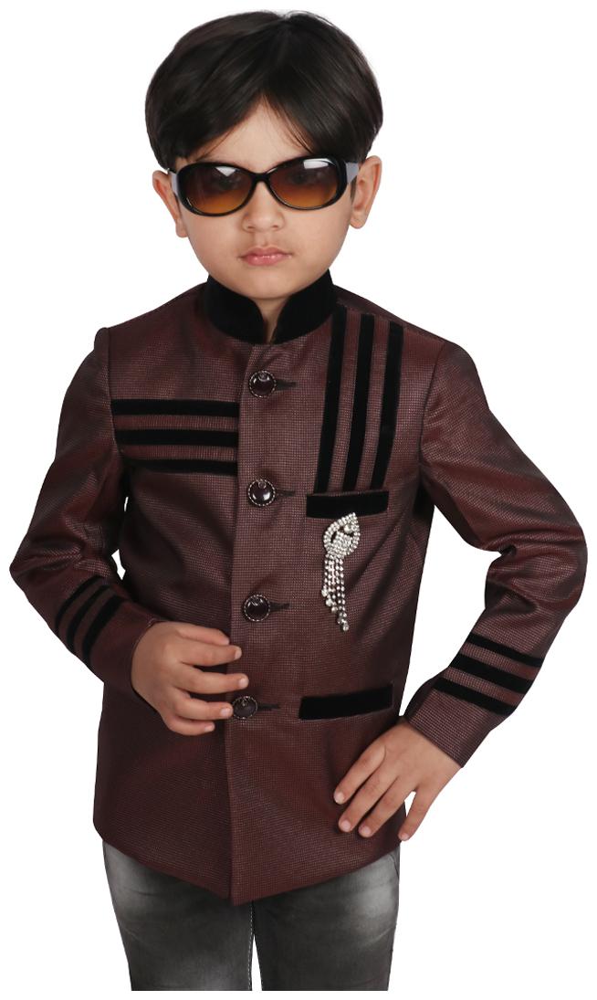 

SGYUVRAJ Boy Polyester Solid Ethnic jacket - Brown