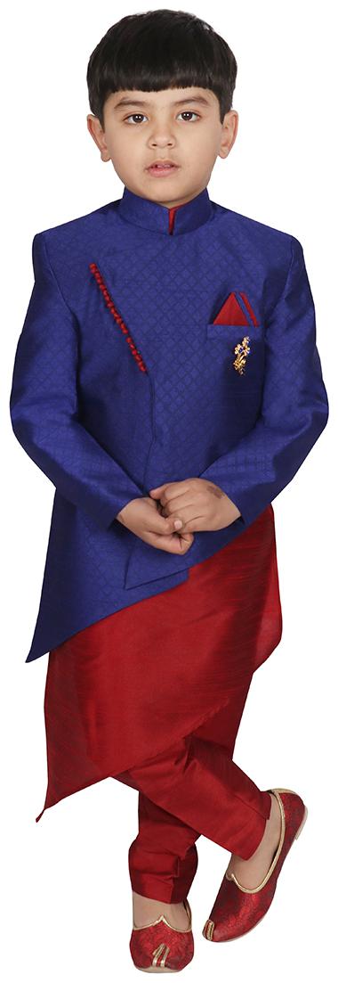 

SGYUVRAJ Boy Raw silk Solid Kurta pyjama set - Blue