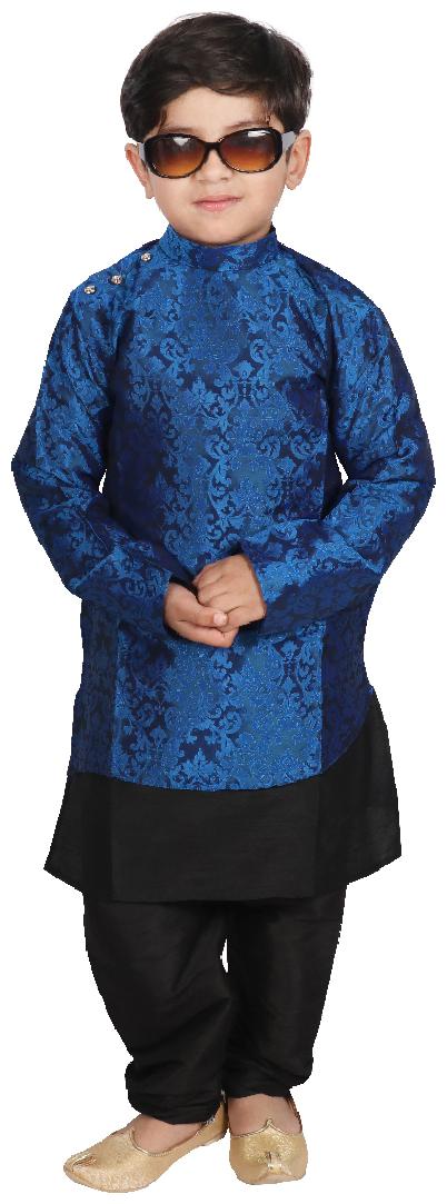 

SGYUVRAJ Boy Raw silk Solid Kurta pyjama set - Blue