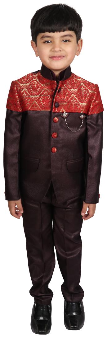 

SGYUVRAJ Boys Maroon Partywear Suit