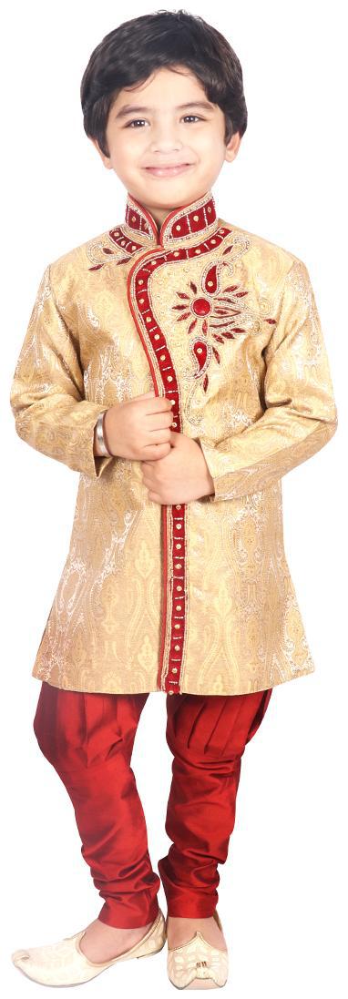 

SGYUVRAJ Boy Silk Solid Sherwani - Gold