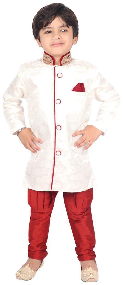 

SGYUVRAJ Boy Silk Solid Sherwani - White