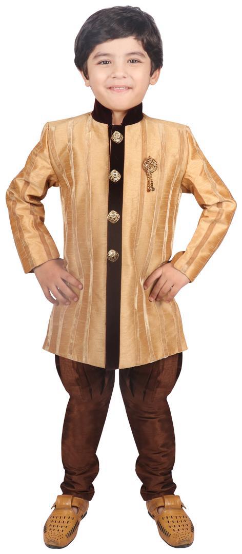 

SGYUVRAJ Boy Silk Solid Sherwani - Gold