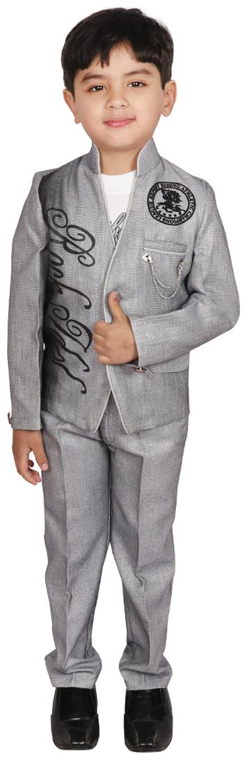

SGYUVRAJ Boys Grey Partywear Suit