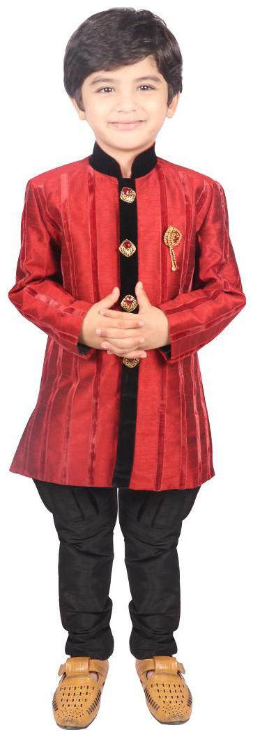 

SGYUVRAJ Boy Silk Solid Sherwani - Red