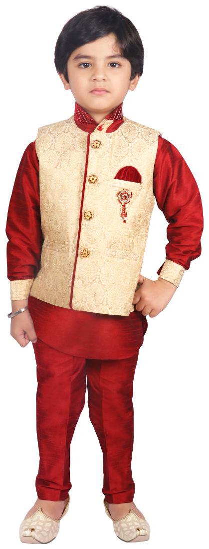 

SGYUVRAJ Boy Silk Solid Kurta pyjama set - Gold