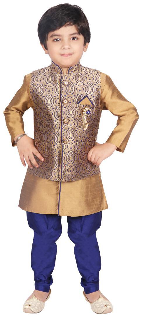 

SGYUVRAJ Boy Silk Solid Kurta pyjama set - Blue