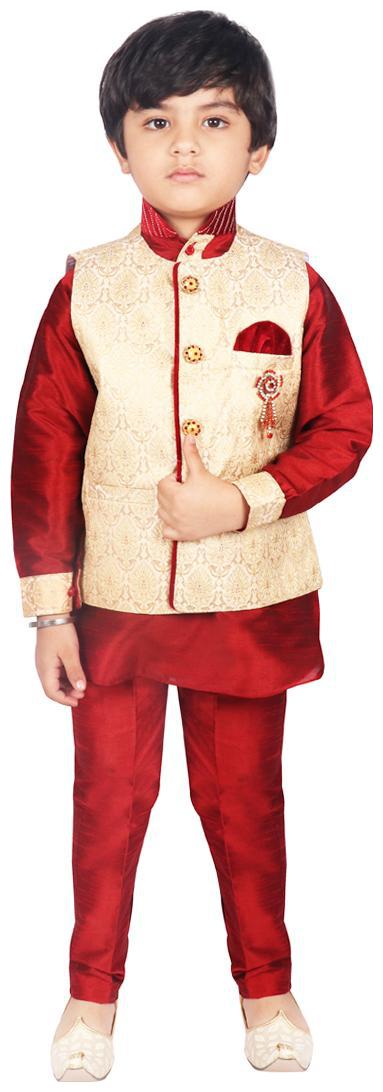 

SGYUVRAJ Boy Silk Solid Kurta pyjama set - White