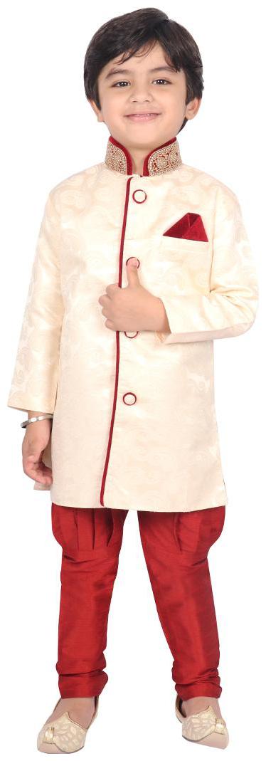 

SGYUVRAJ Boy Silk Solid Sherwani - Gold